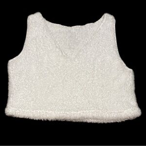 White Fuzzy Pajama Tank Top Cozy Sleepwear Lounge Crop